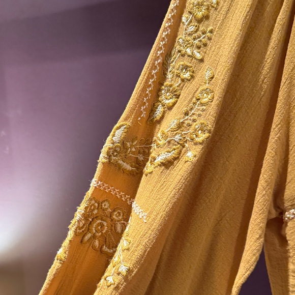 Free People NWT Mustard Color Embroidered Top - Picture 3 of 6